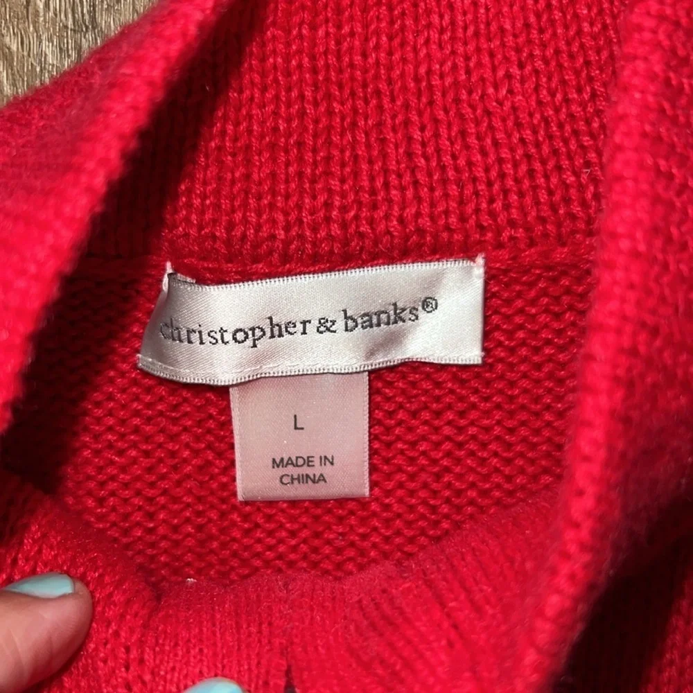 Holiday Christopher & Banks Red Zip Up Snowman / Winter Vest Size Large - Picture 5 of 8